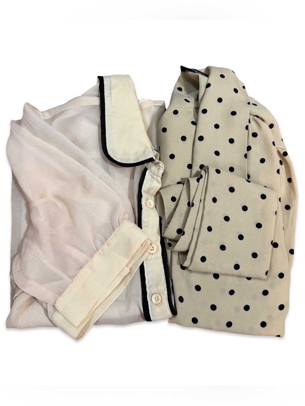 Vintage Vibe Blouse Lot Size XS/S | 7th Avenue Polka Dot & Inbm Cream/Black Trim - Picture 2 of 6